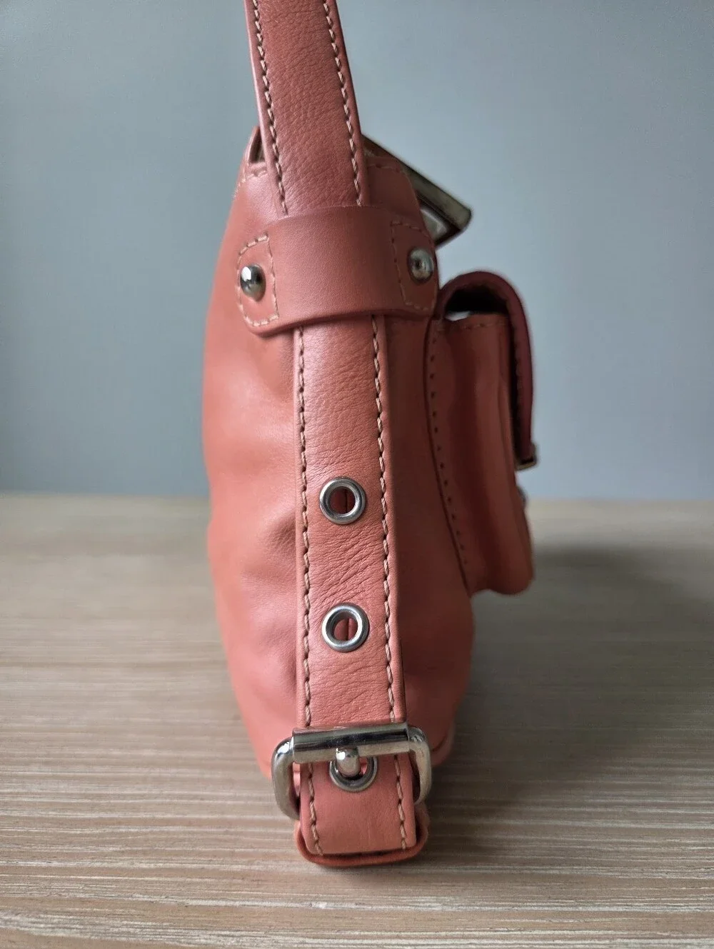Vintage Y2K Marc Jacobs Coral Pink Leather Shoulder Bag Cargo Pocket Hobo Purse